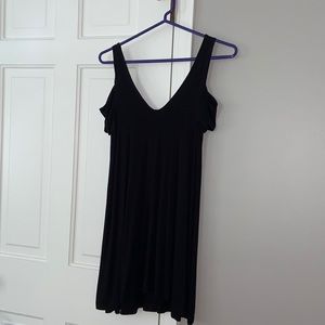black, short sleeve, cold shoulder slip dress